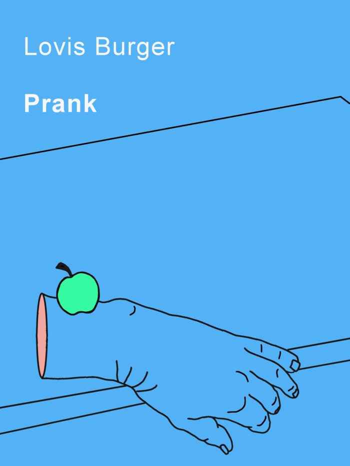 Buchcover des Romans „Prank“. Zu sehen sind eine abgetrennte Hand und ein Apfel.
